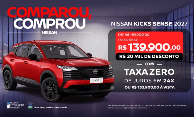 Nissan Kicks Sense 2027 com R$ 20 mil de Desconto