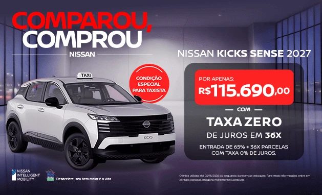 Sense 2027 - Nissan Kicks Sense 2027 para Taxistas | Taxa Zero