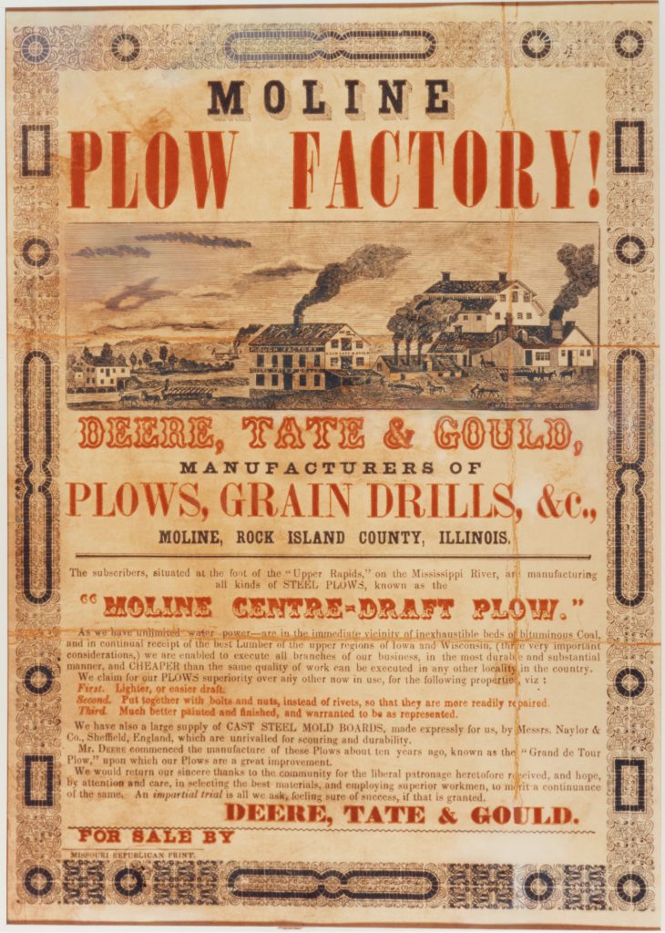 Cartaz publicitário da Deere, Tate & Gould, que circulou entre 1848-1852